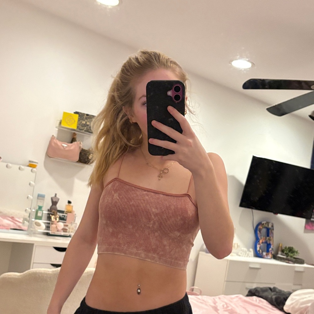 Aeropostale Ribbed Crop Top - Dusty Pink